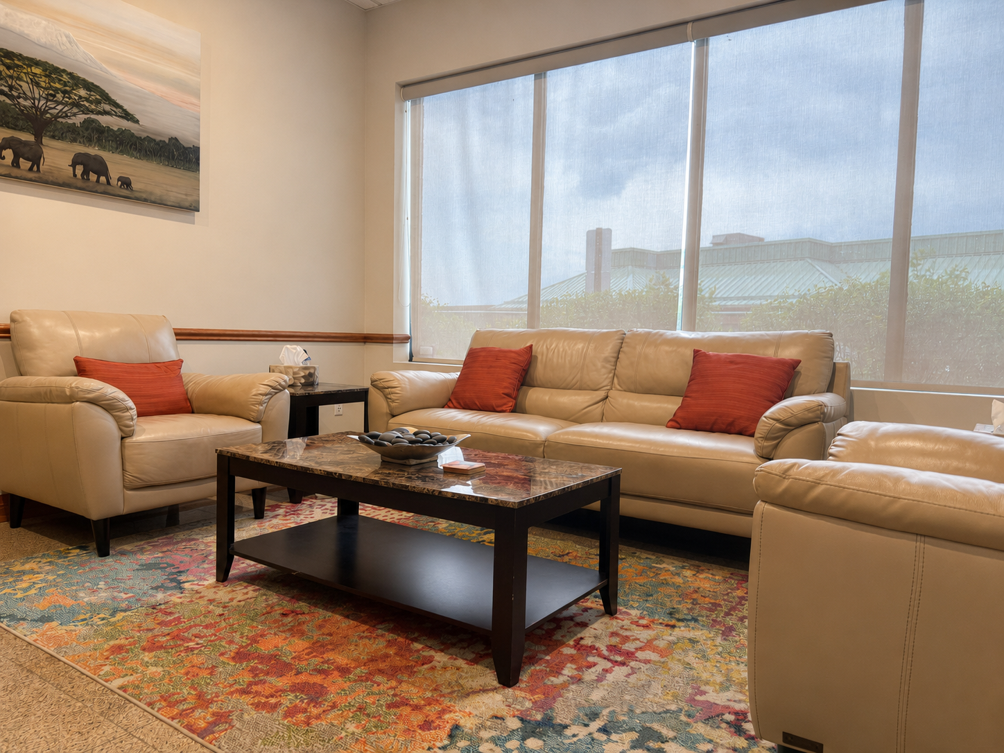 Warm, welcoming lounge inside Mindframe Psychology Centre
